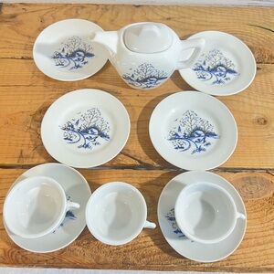 Vintage miniature tea set Japan blue kids ceramic decor